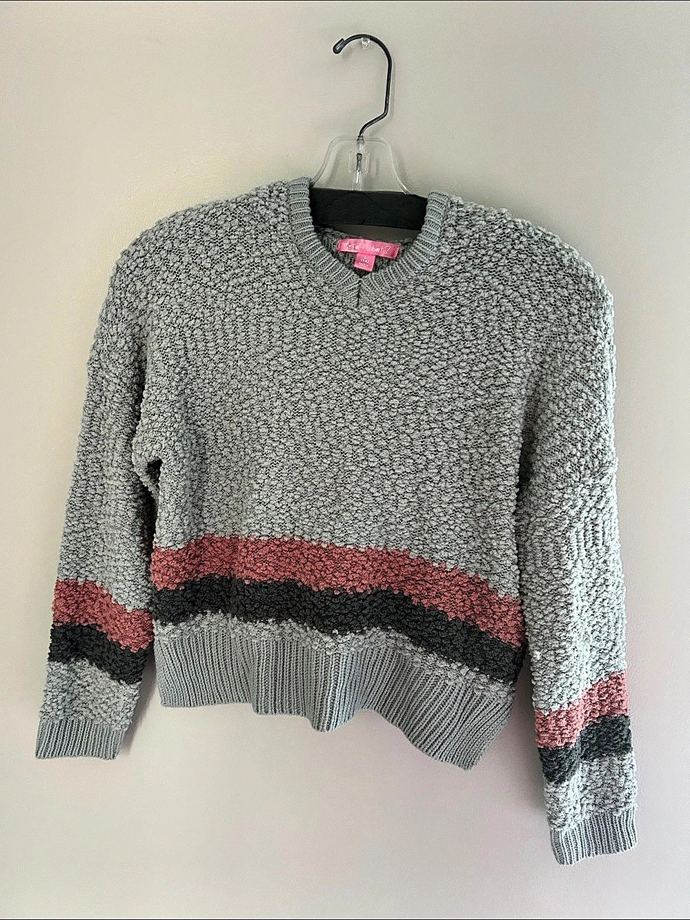 Color Block Sweater in Gray & Pink Like New